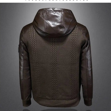 Winter Jackets Mens Duck Down Jacket Men 2025 Autumn Men's Knitted Spliced Leather Jacket Hooded Down Jacket Coat Kurtka Zimowa