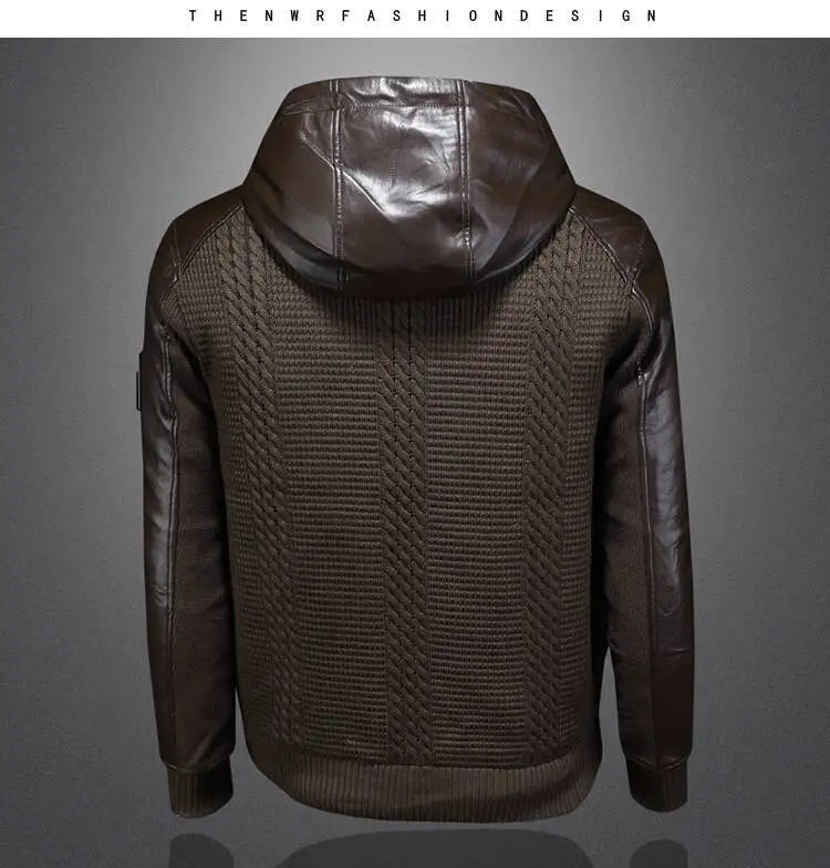 Winter Jackets Mens Duck Down Jacket Men 2025 Autumn Men's Knitted Spliced Leather Jacket Hooded Down Jacket Coat Kurtka Zimowa