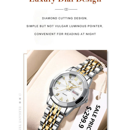 POEDAGAR orologi da donna di marca di lusso impermeabile luminoso data settimana orologio al quarzo per donna orologio da donna di moda in acciaio inossidabile platinumshop