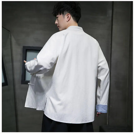 Camicie da Uomo Retrò Cinesi Traspiranti Stile Tang, Comode per Kung Fu e Tai Chi, Casual a Maniche Corte, Tinta Unita