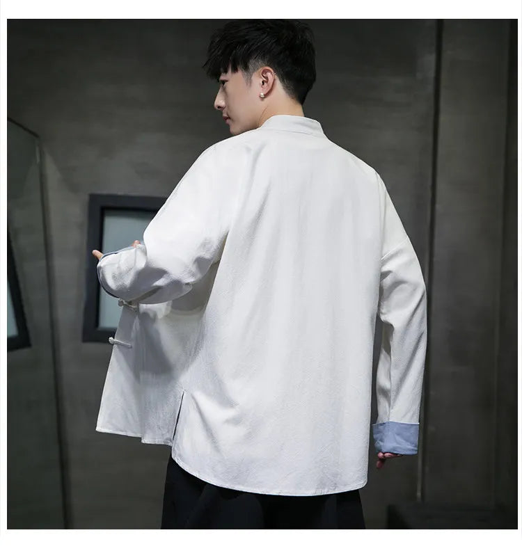 Camicie da Uomo Retrò Cinesi Traspiranti Stile Tang, Comode per Kung Fu e Tai Chi, Casual a Maniche Corte, Tinta Unita