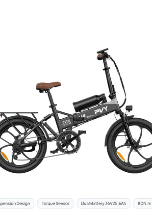 Bicicletta Elettrica Pieghevole PVY Z20 MAX con Sensore di Coppia, Doppia Batteria per Pendolarismo Urbano, E-bike a Pedalata Assistita con Autonomia di 25.6Ah