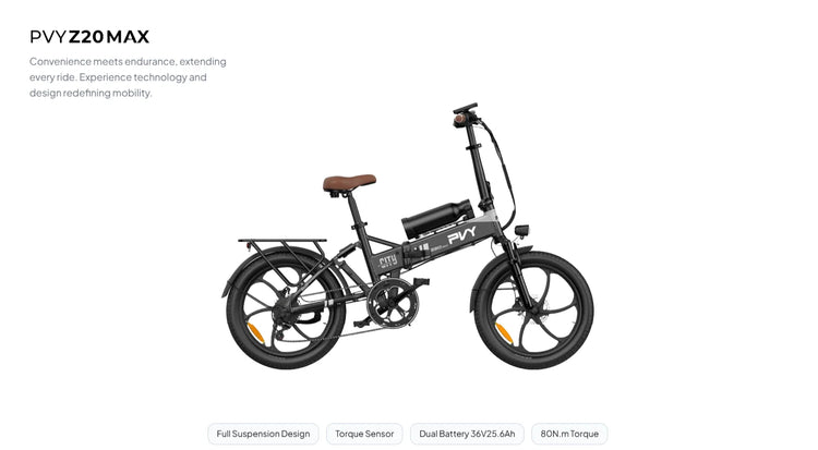 Bicicletta Elettrica Pieghevole PVY Z20 MAX con Sensore di Coppia, Doppia Batteria per Pendolarismo Urbano, E-bike a Pedalata Assistita con Autonomia di 25.6Ah