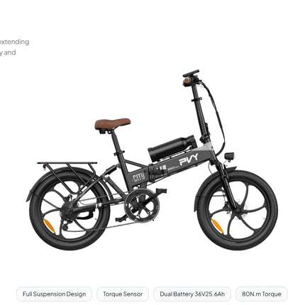 Bicicletta Elettrica PVY Z20 MAX, Sensore di Coppia, Motore da 750W, Doppia Batteria 36V25.6Ah, Pneumatici da 20*2.3 pollici, Autonomia Massima 200km, Freno Idraulico