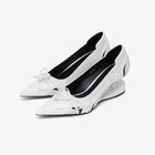 Special Heel Spliced Heels Pointed Toe Heels Women's Fashion Shallow Mouth Bow Non-Slip Mary Jane Single Shoes PlatiNum
