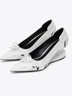 Special Heel Spliced Heels Pointed Toe Heels Women's Fashion Shallow Mouth Bow Non-Slip Mary Jane Single Shoes