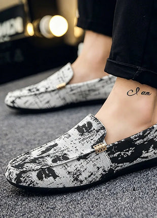 Mocassini stampati alla moda per uomo, scarpe basse estive traspiranti, scarpe casual da uomo, comode scarpe da guida antiscivolo, scarpe slip-on da uomo
