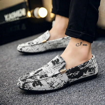 Mocassini stampati alla moda per uomo, scarpe basse estive traspiranti, scarpe casual da uomo, comode scarpe da guida antiscivolo, scarpe slip-on da uomo