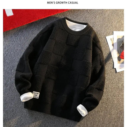 Warm Knit Sweater Autumn Winter Brand Clothing Mens Women Knitting Sweater Loose Fashion Plaid Male Long Sleeve Knitted Pullover