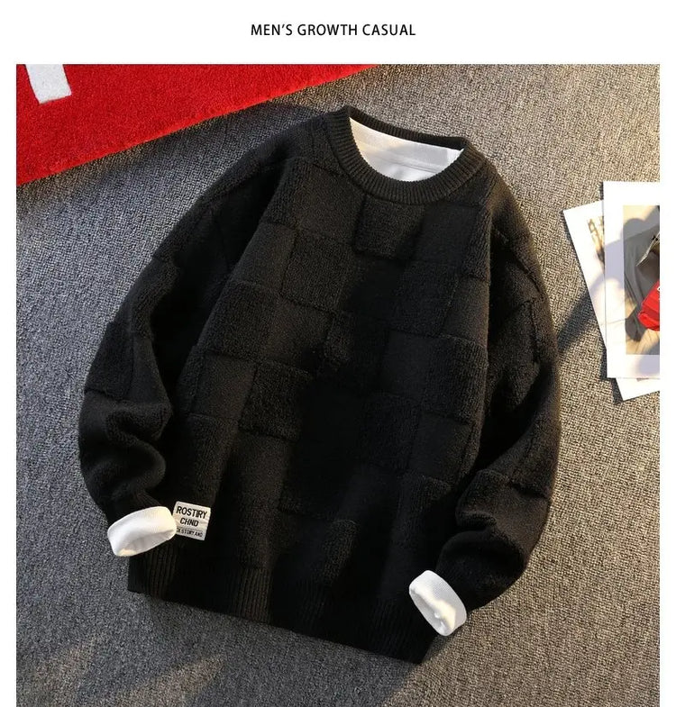 Warm Knit Sweater Autumn Winter Brand Clothing Mens Women Knitting Sweater Loose Fashion Plaid Male Long Sleeve Knitted Pullover