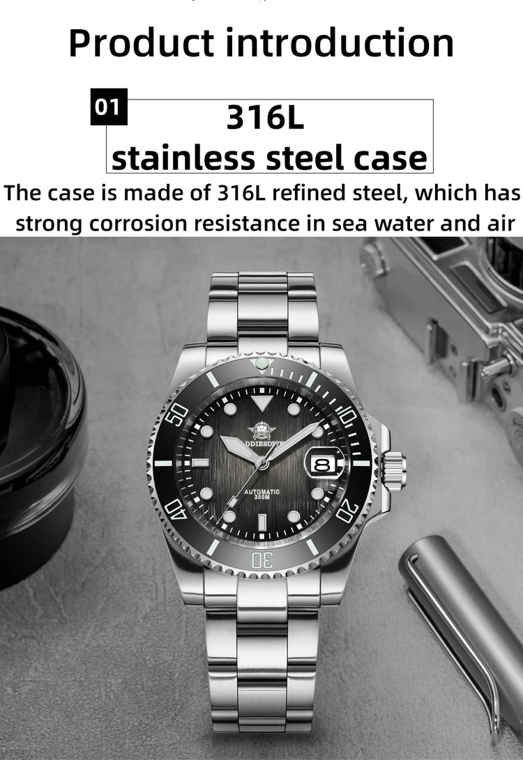 ADDIESDIVE Hot Selling Men's Automatic Watch Sapphire Glass 200m Waterproof Watch BGW9 Night Light Classic Men's Watch AD2536