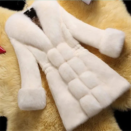 Vintage 2026 New Autumn Winter Female Mid-Long Fleece Overcoat Faux Fur Fox Fur Collar Mink Fur Coat Thicken Elegant 408