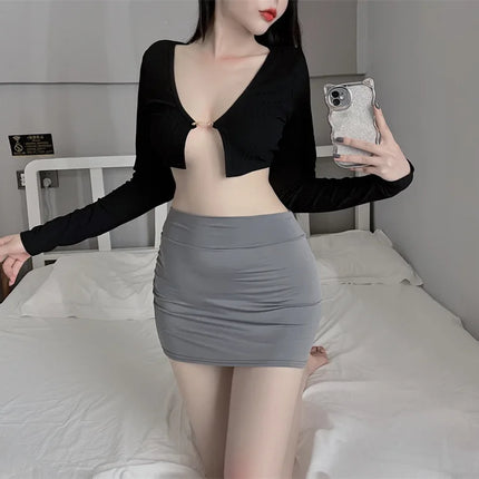 Minigonna attillata sottile sexy senza fodera Tinta unita Gonna corta trasparente per sollevamento fianchi a vita bassa Clubwear da donna
