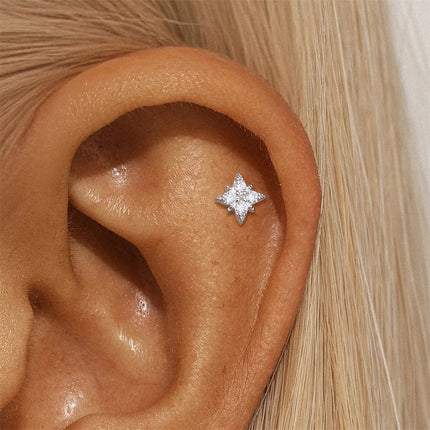 AIDE 1PC Sparkling Moissanite Piercing Stud Earrings 925 Sterling Silver Shining Circle Earring For Women Ear Bone Earring Jewel PlatiNum