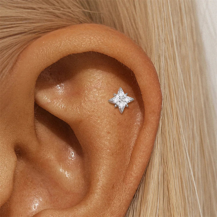 AIDE 1PC Sparkling Moissanite Piercing Stud Earrings 925 Sterling Silver Shining Circle Earring For Women Ear Bone Earring Jewel PlatiNum