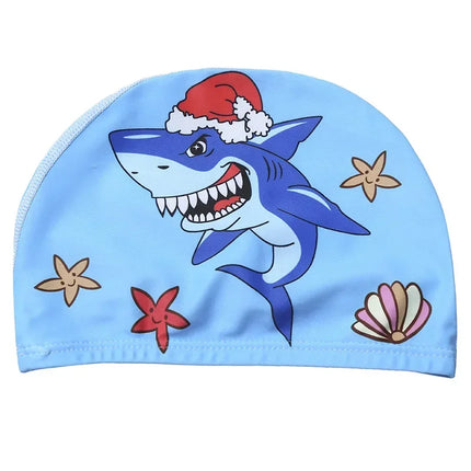 Kids Swim Cap Stretchy Fabric Cute Cartoon Long Hair Adorable Children Protect Ears Pool Hat for Boys and Girls
