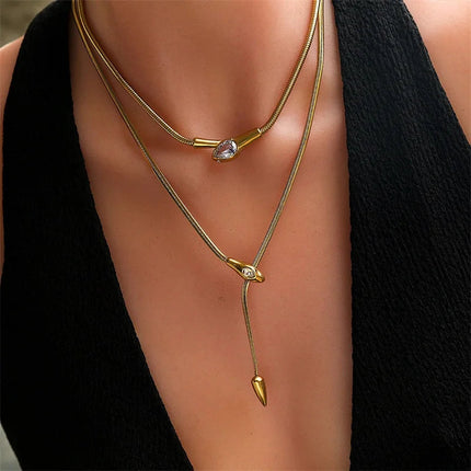 GANEMLY 316L Stainless Steel Snakehead Shining Zircon Necklace Trendy Neck Chain Choker Collar Waterproof Jewelry For Women PlatiNum