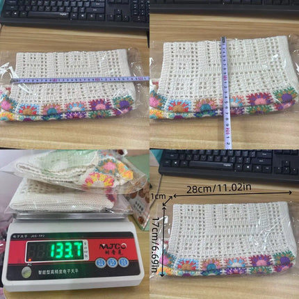 Borsa tote da donna in stile boho con motivo floreale all'uncinetto, borsa a tracolla in maglia intrecciata di grande capacità, borsa da spiaggia estiva per ragazze