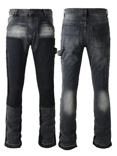 Four Seasons  Men's Casual Spliced Vintage Grey Elastic Jeans Bootcut Pants Trendy Slim Denim Trousers Male Men's Streetwear
