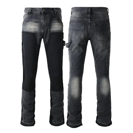 Four Seasons  Men's Casual Spliced Vintage Grey Elastic Jeans Bootcut Pants Trendy Slim Denim Trousers Male Men's Streetwear PlatiNum