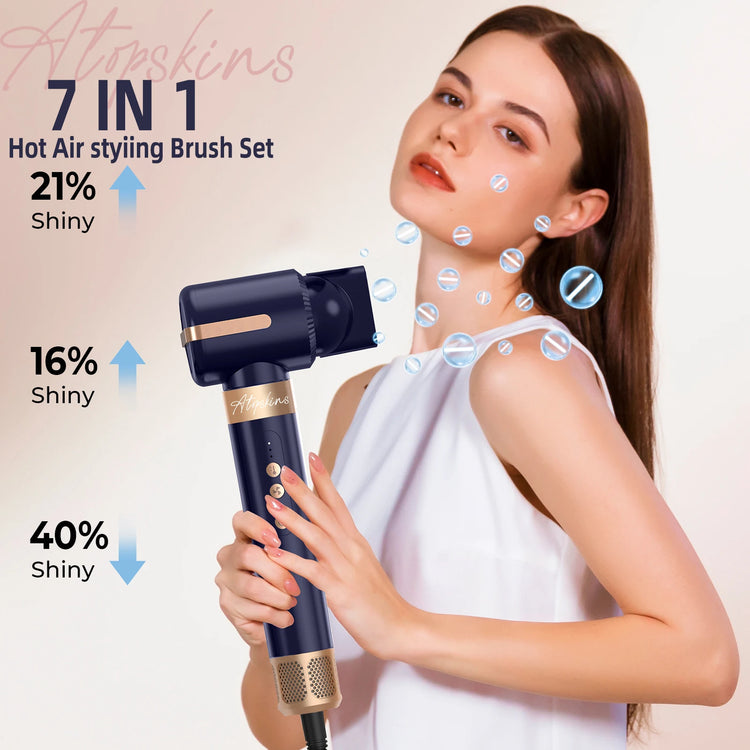 ATOPSKINS 626-1 Hair Dryer Brush 7 in 1, Air Styler Set with Curling Iron, Round Brush, Straightener For Women Curling Iron Hot Air Styling Brush Set