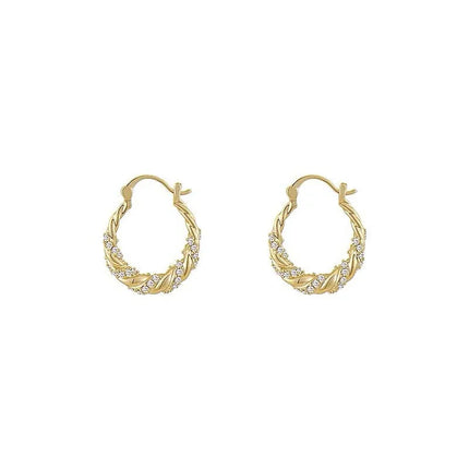 Luxury Shiny Zircon Twisted Hoop Earrings for Women Fashion Gold Color U Shaped Geometric Earrings Ear Accessories Party Jewelry PlatiNum