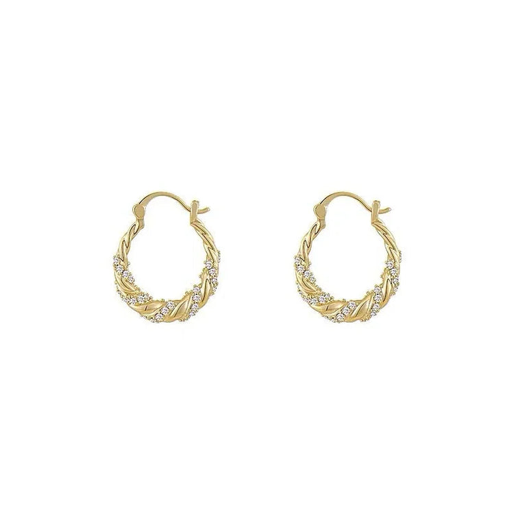 Luxury Shiny Zircon Twisted Hoop Earrings for Women Fashion Gold Color U Shaped Geometric Earrings Ear Accessories Party Jewelry PlatiNum