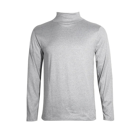 Men's High Neck T-shirts Fashion Solid Slim Long Sleeve T-shirt Male Long Sleeve Basic Bottoming Shirt Fashion Slim-Fit Tops PlatiNum