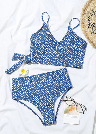 Costume da bagno bikini da donna verde a pois a vita alta brasiliano push-up con lacci e bendaggio, nuovo modello 2026, per la spiaggia PlatiNum