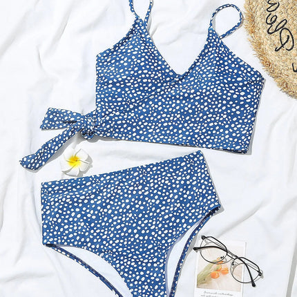 Costume da bagno bikini da donna verde a pois a vita alta brasiliano push-up con lacci e bendaggio, nuovo modello 2026, per la spiaggia PlatiNum