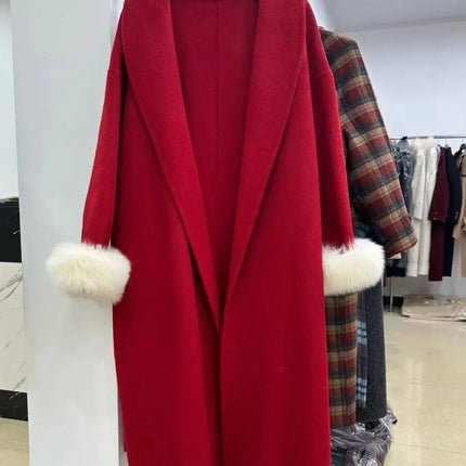 BJTZ Fox Fur Classic Long Double-Sided Pure Wool Coat For Women 2025 New Autumn Winter High-End Woolen Jacket
