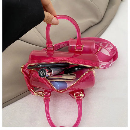 2025 Transparent PVC Beach Bag, Korean Style, Fresh and Sweet Silicone Shoulder Bag, Medium Size with Zipper Closure
