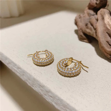 Stainless Steel Gold Color Large Round Hoop Earrings for Women Exquisite Shiny Zircon Circle Huggie Chunky Earring Jewelry Gifts PlatiNum