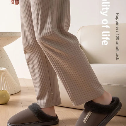 2026 New Large Size Mens Winter Cotton Slippers Thickened Non Slip Sole Indoor Home PU Plush Warm Slippers for Men