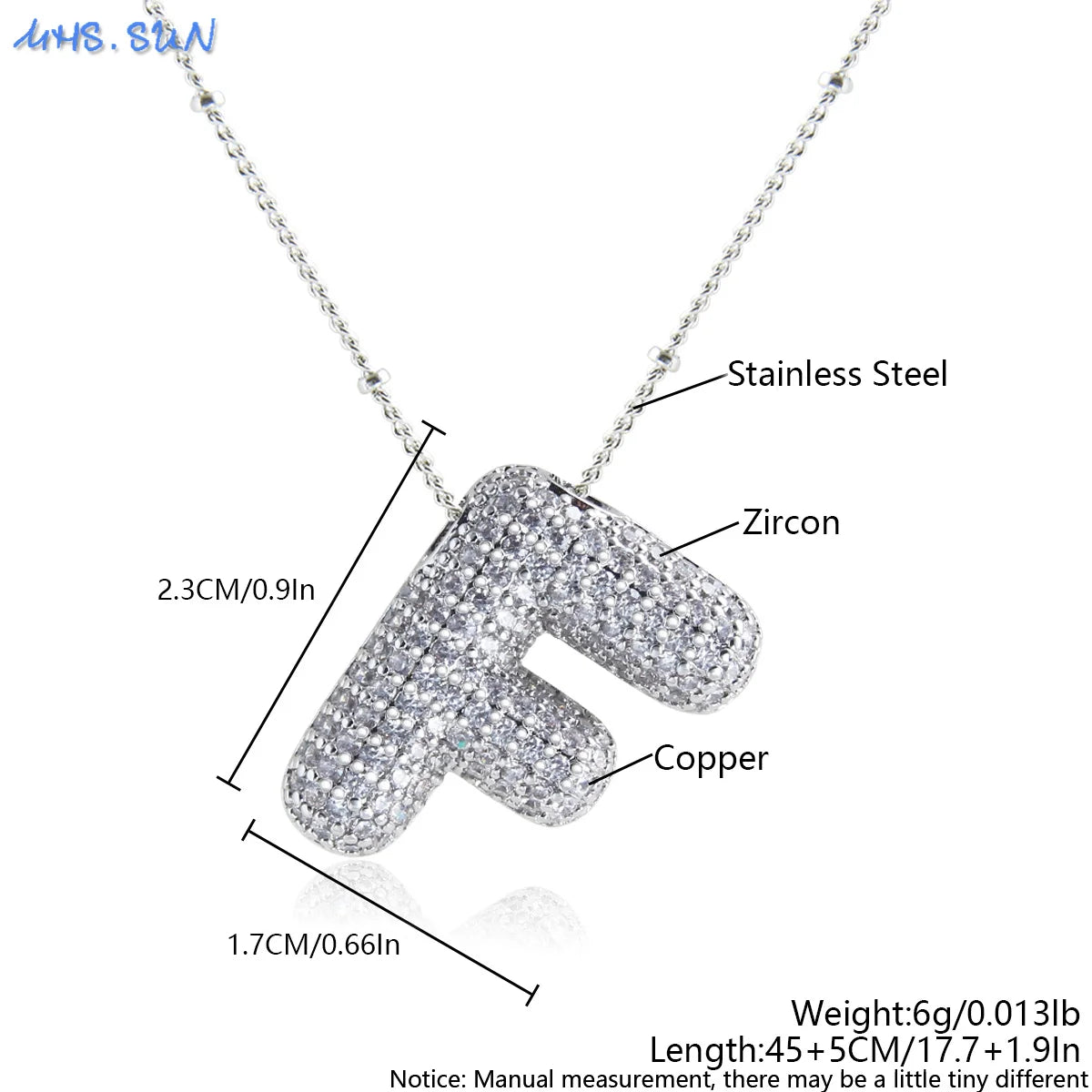 MHS.SUN Collana con iniziale a bolle di alta qualità Lettera AZ Colore argento Zircone 26 Ciondolo con palloncino iniziale per gioielli da donna