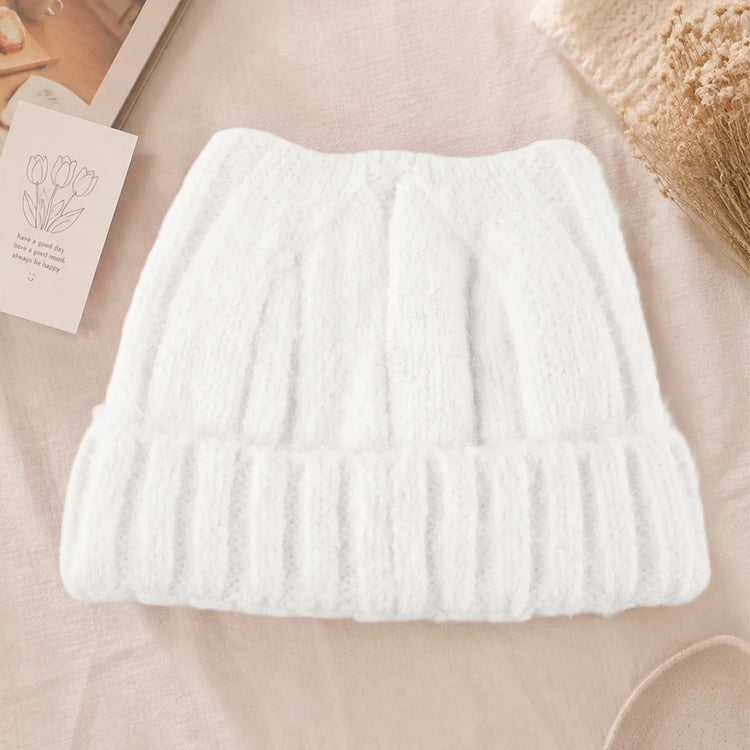 Cute Cat Ear Knitted Beanie Hat for Women Girls, Thickened Windproof Winter Warm Cap, Autumn Winter Daily Wear Accessories