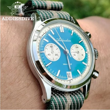 ADDIESDIVE AD2095 Man‘s Chronograph Watch BGW9 Super Luminous 10Bar Waterproof Bubble Mirror Glass VK64 Quartz Steel Wristwatch