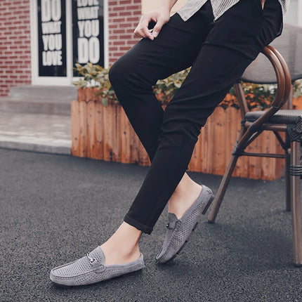 Nuove Ciabatte da Uomo alla Moda in Vera Pelle, Scarpe Casual Traspiranti con Design Traforato, Comode Slip-on per Guida, Mocassini da Uomo
