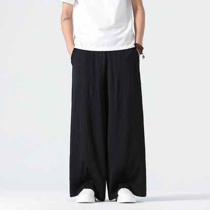 Pantaloni a gamba dritta da uomo in cotone e lino, stile retrò, larghi, leggeri, sottili, stile Nepal, comodi, stile Harajuku, taglie forti fino alla 5XL