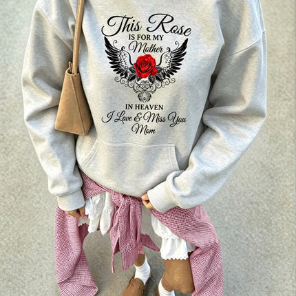 Red Rose Angel Wings Memorial For Mom Print Women'S Hoodies Autumn Loose Hoody Comfortable Cotton Hoodie Soft Unisex Streetwear