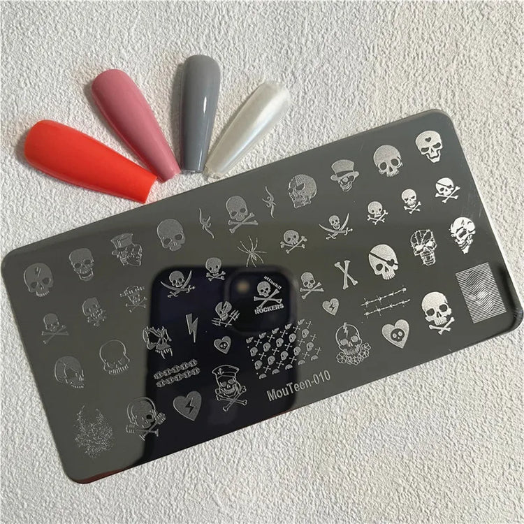 Gothic Cross Nail Stamping Plate Dark Rosary Cross Stainless Steel Punk Nail Art Stencil for DIY Manicure
