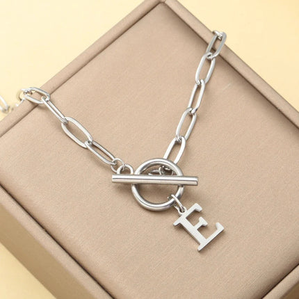 Women stainless steel Initial necklace A-Z Letter charms pendant Choker Women silvery Chain Ot Deduction Necklace For Women 2025 PlatiNum