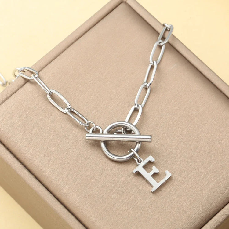 Women stainless steel Initial necklace A-Z Letter charms pendant Choker Women silvery Chain Ot Deduction Necklace For Women 2025 PlatiNum