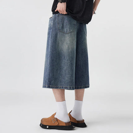 Pantaloncini Seven-Five in denim non elastico da uomo, vestibilità ampia, vestibilità ampia, versatile, stile semplice, casual