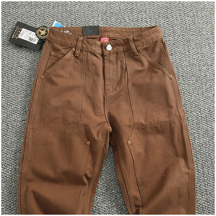 2025 Spring and Autumn New American Retro Heavyweight Patchwork Cargo Pants Men's Fashion Multi-pocket Casual Loose Trousers