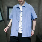 Camicie Estive da Uomo in Stile Cinese Retrò Tradizionale in Cotone e Lino Traspirante, Camicie Tang Suit, Bluse Casual da Uomo per Kung Fu e Tai Chi