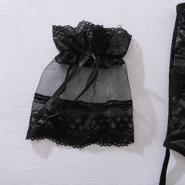 Tornova Erotic Lingerie Sexy Royal Sister See-through Eyelash Embroidery Push-up Waist Adjustablewomen Hollow Sexy Underwear Set