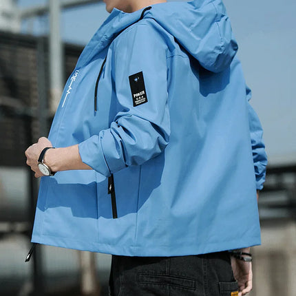 Casual Hooded Men's Jacket Youth Outerwear Spring Autumn New Style Korean Version Anti-Wrinkle Wear-Resistant Windproof Polye...