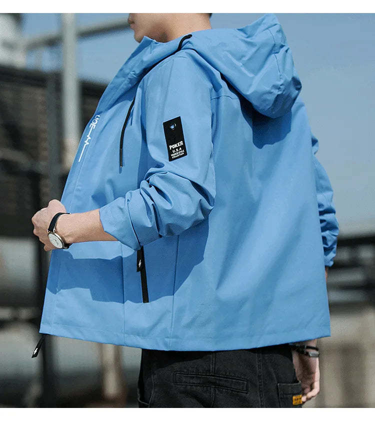 Casual Hooded Men's Jacket Youth Outerwear Spring Autumn New Style Korean Version Anti-Wrinkle Wear-Resistant Windproof Polye...