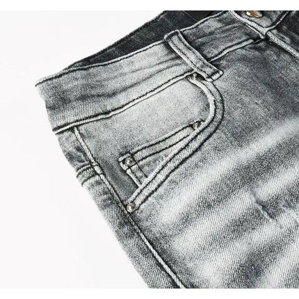 Street Designer Fashion Men Jeans Retro Gray Stretch Skinny Fit Patched Ripped Jeans Men Brand Hip Hop Y2K Denim Pants Hombre PlatiNum